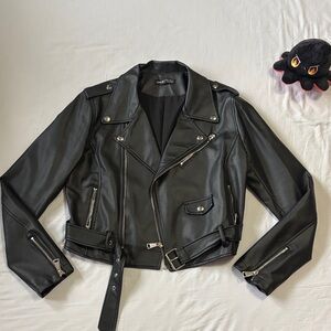 SHEIN Black Faux Leather Moto Jacket